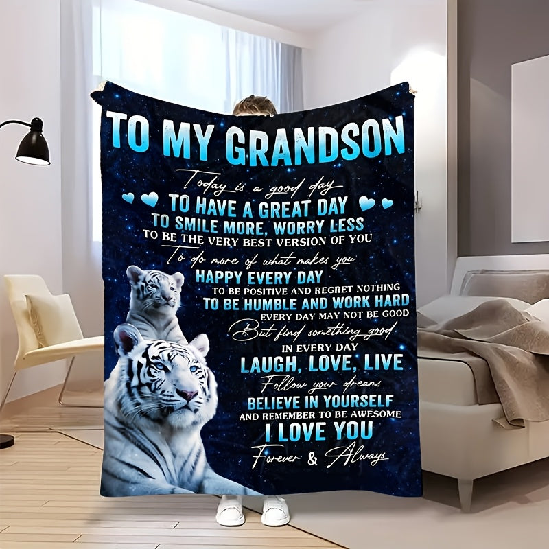 Aonana “To My Grandson” Tiger Print Flannel Blanket