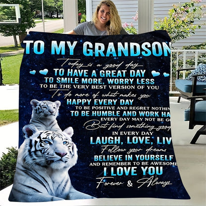Aonana “To My Grandson” Tiger Print Flannel Blanket