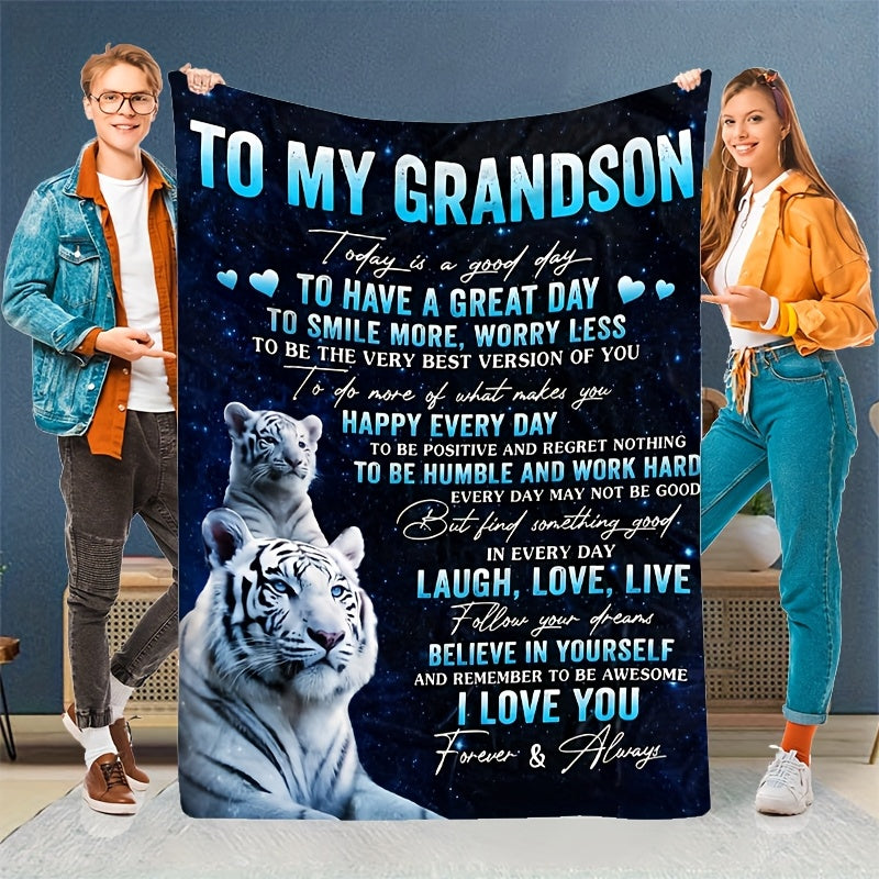 GiftoLuck “To My Grandson” Flannel Blanket – Soft, Warm & Heartfelt Gift for Grandson