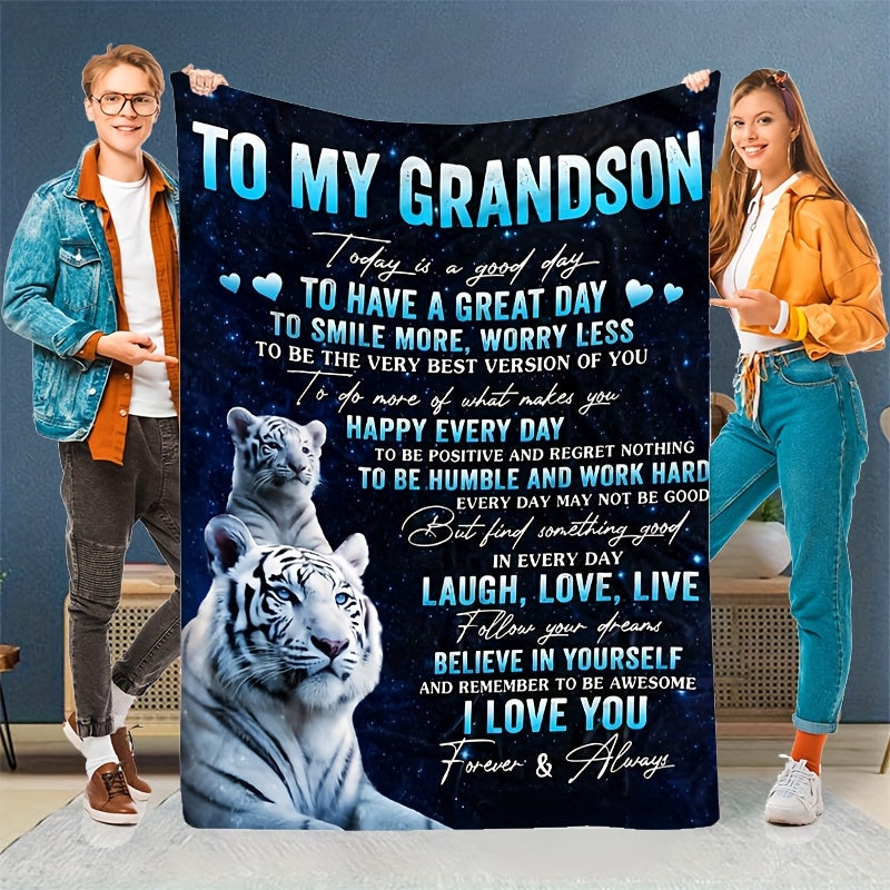 Aonana “To My Grandson” Tiger Print Flannel Blanket