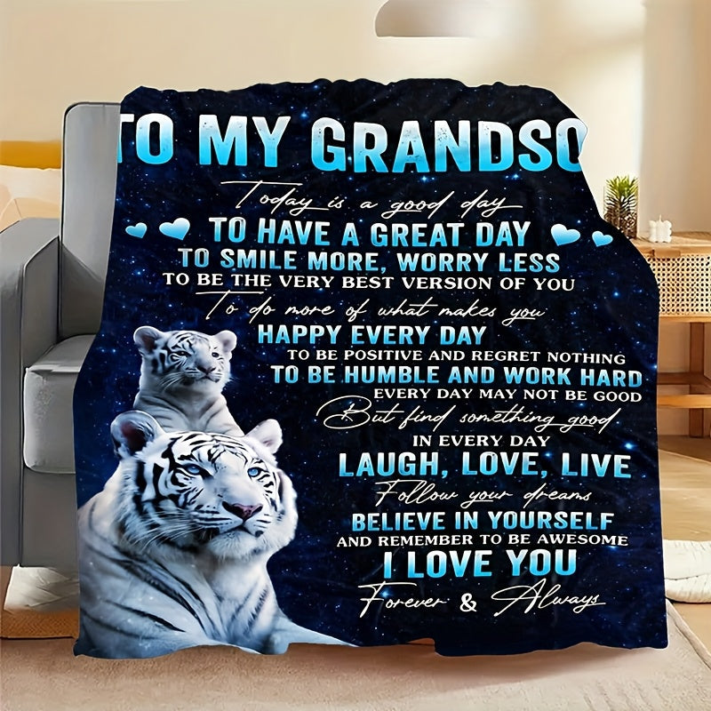 Aonana “To My Grandson” Tiger Print Flannel Blanket
