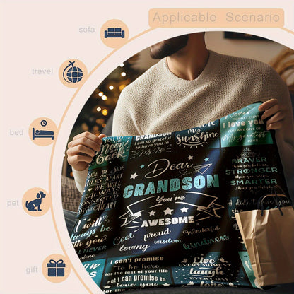 GiftoLuck “To My Grandson” Flannel Blanket – Soft, Warm & Heartfelt Gift for Grandson