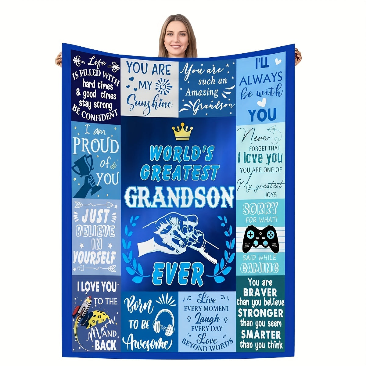 Aonana “To My Grandson” Inspirational Messages Flannel Blanket