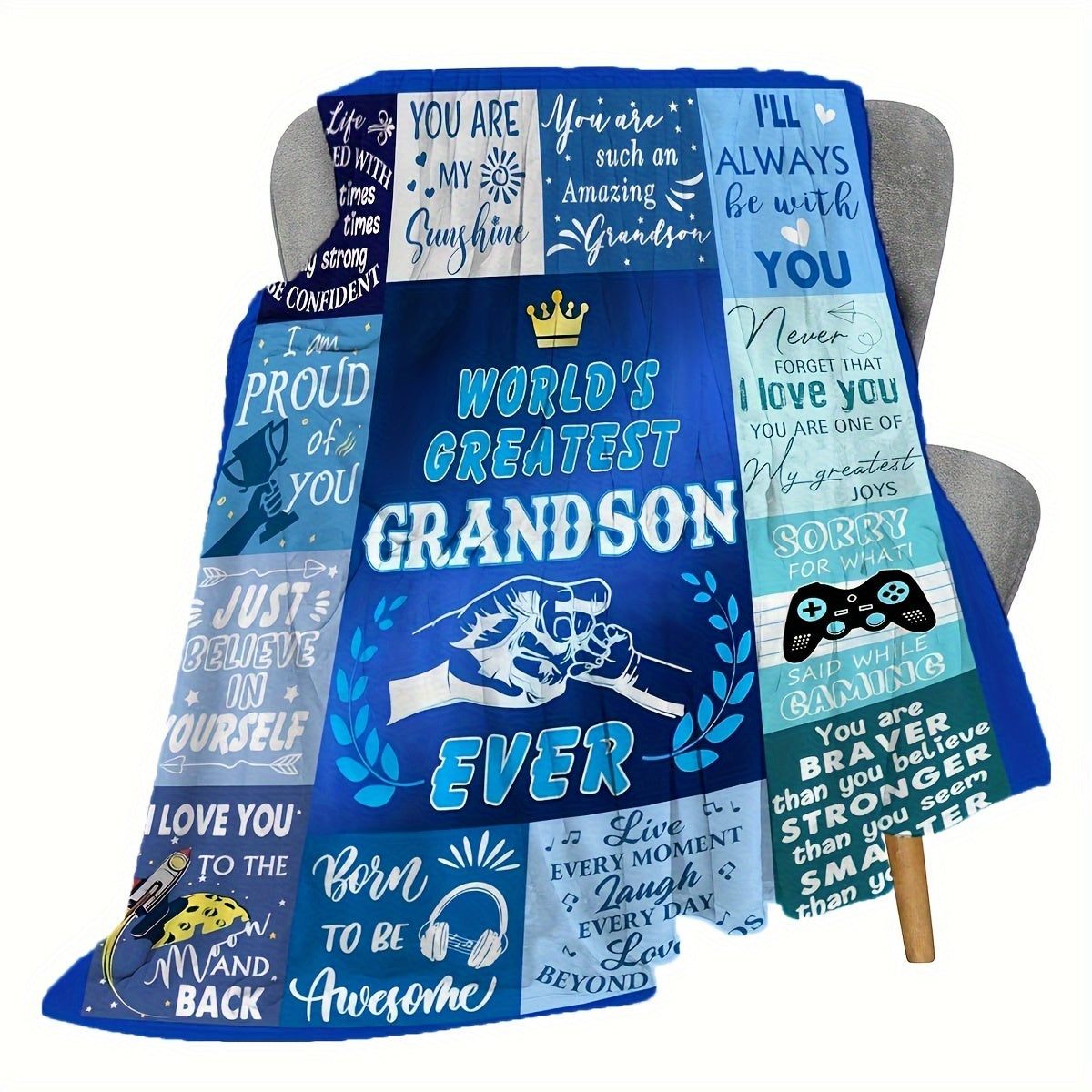 Aonana “To My Grandson” Inspirational Messages Flannel Blanket