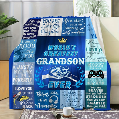Aonana “To My Grandson” Inspirational Messages Flannel Blanket