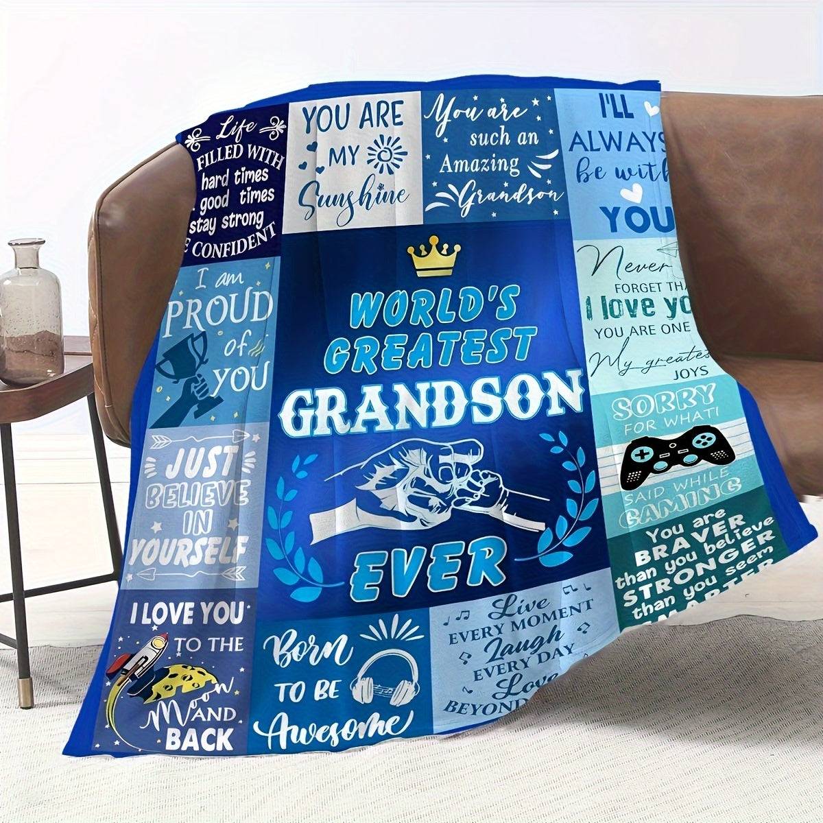 Aonana “To My Grandson” Inspirational Messages Flannel Blanket