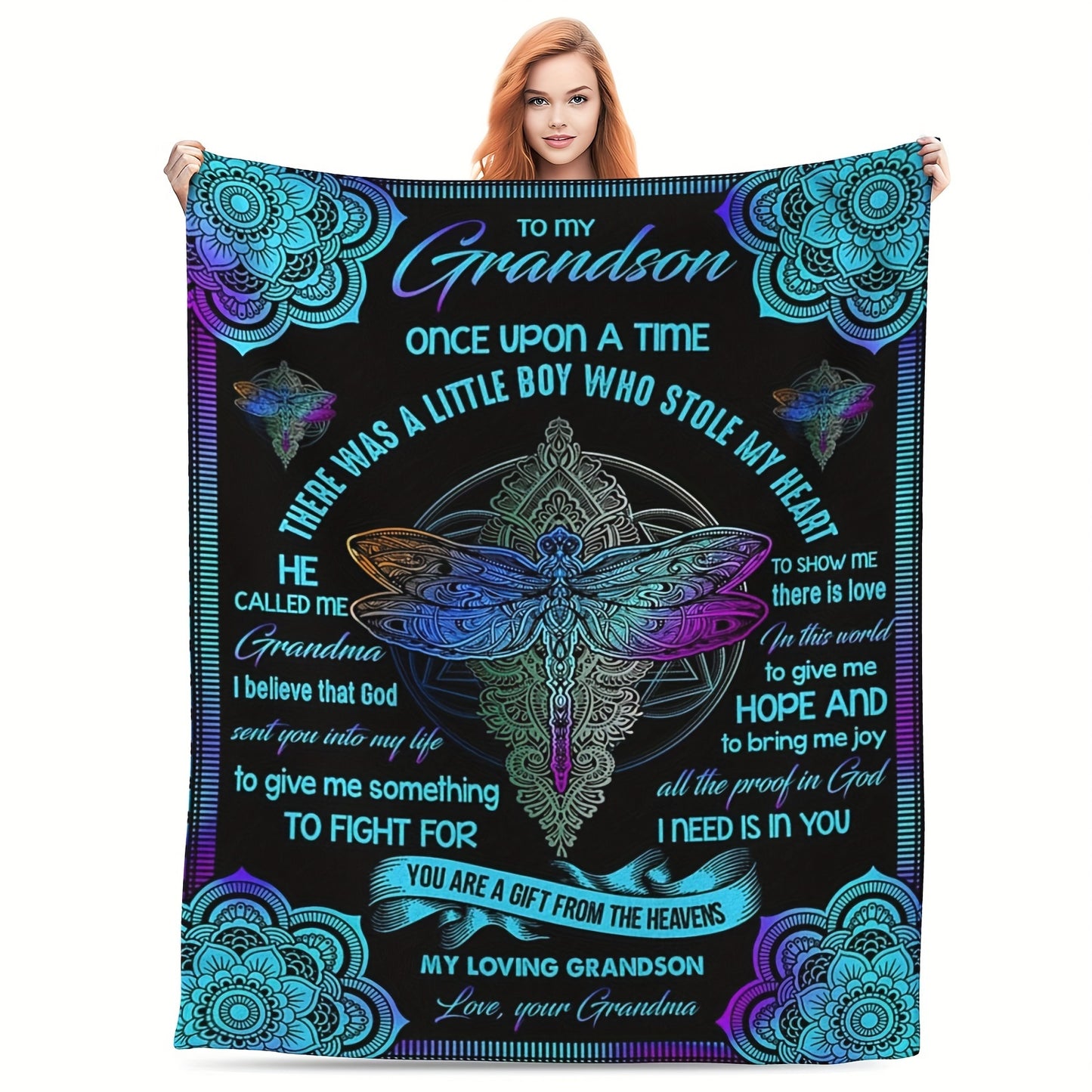 GiftoLuck “To My Grandson” Flannel Blanket – Soft, Warm & Heartfelt Gift for Grandson