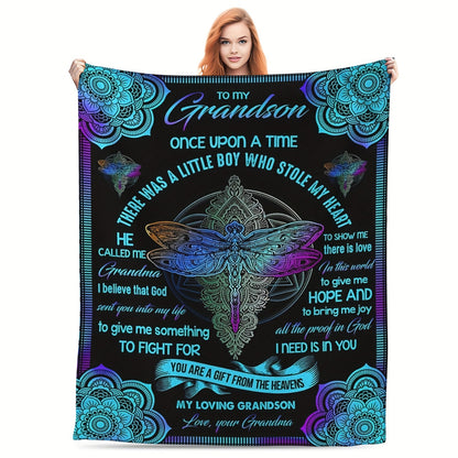 GiftoLuck “To My Grandson” Flannel Blanket – Soft, Warm & Heartfelt Gift for Grandson