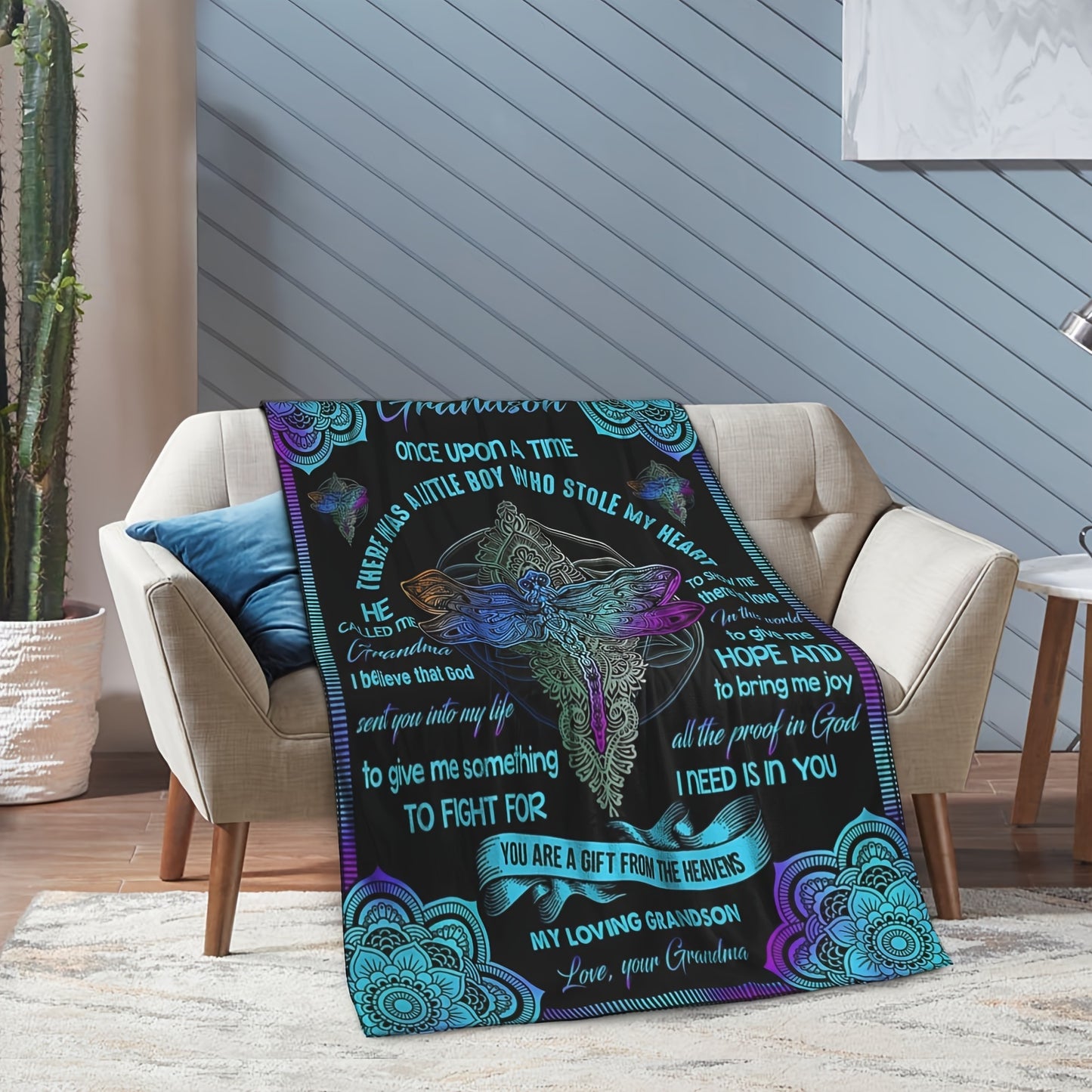 GiftoLuck “To My Grandson” Flannel Blanket – Soft, Warm & Heartfelt Gift for Grandson