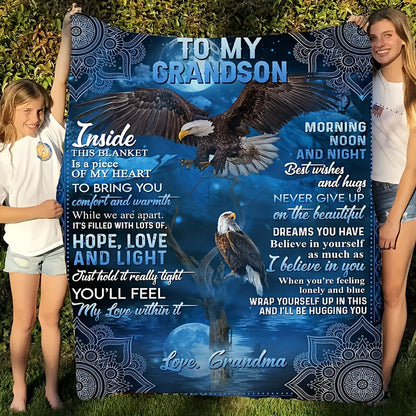 Aonana “To My Grandson” American Bald Eagle Flannel Blanket
