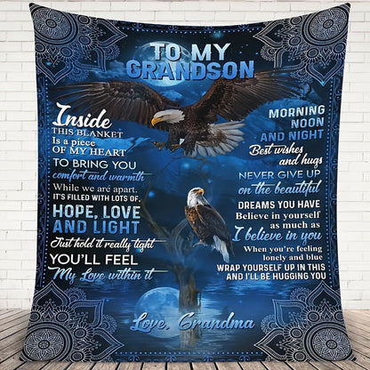 Aonana “To My Grandson” American Bald Eagle Flannel Blanket