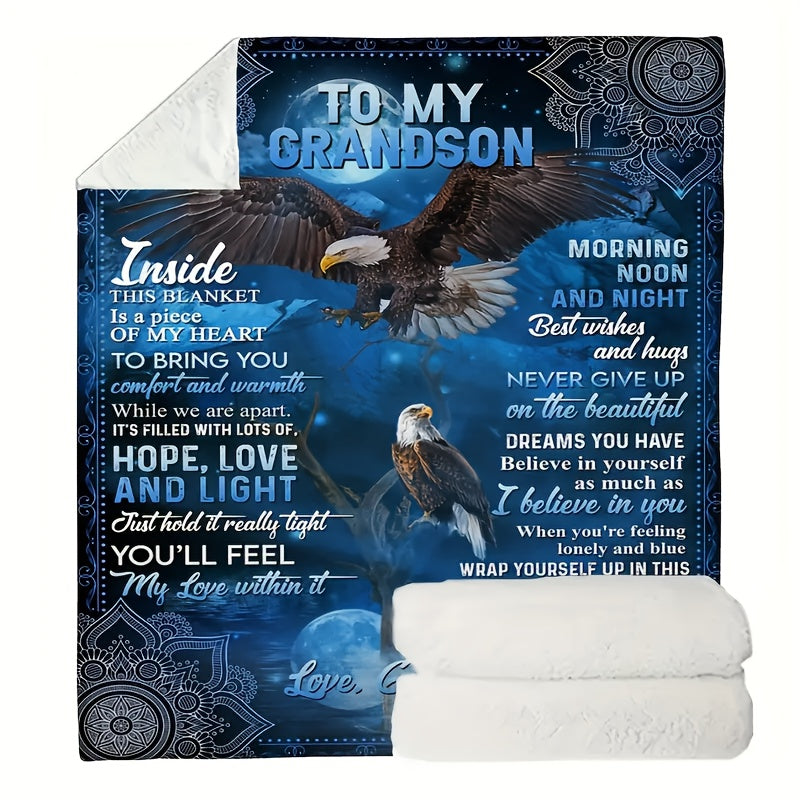 Aonana “To My Grandson” American Bald Eagle Flannel Blanket
