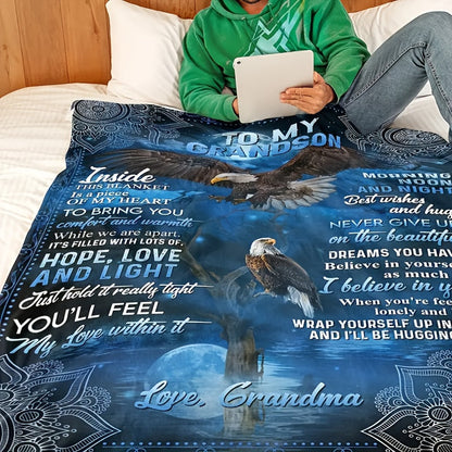 Aonana “To My Grandson” American Bald Eagle Flannel Blanket