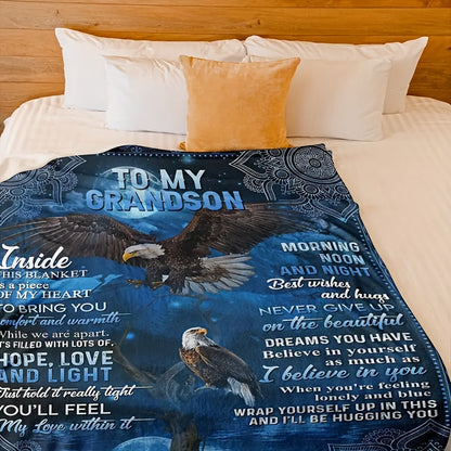 Aonana “To My Grandson” American Bald Eagle Flannel Blanket