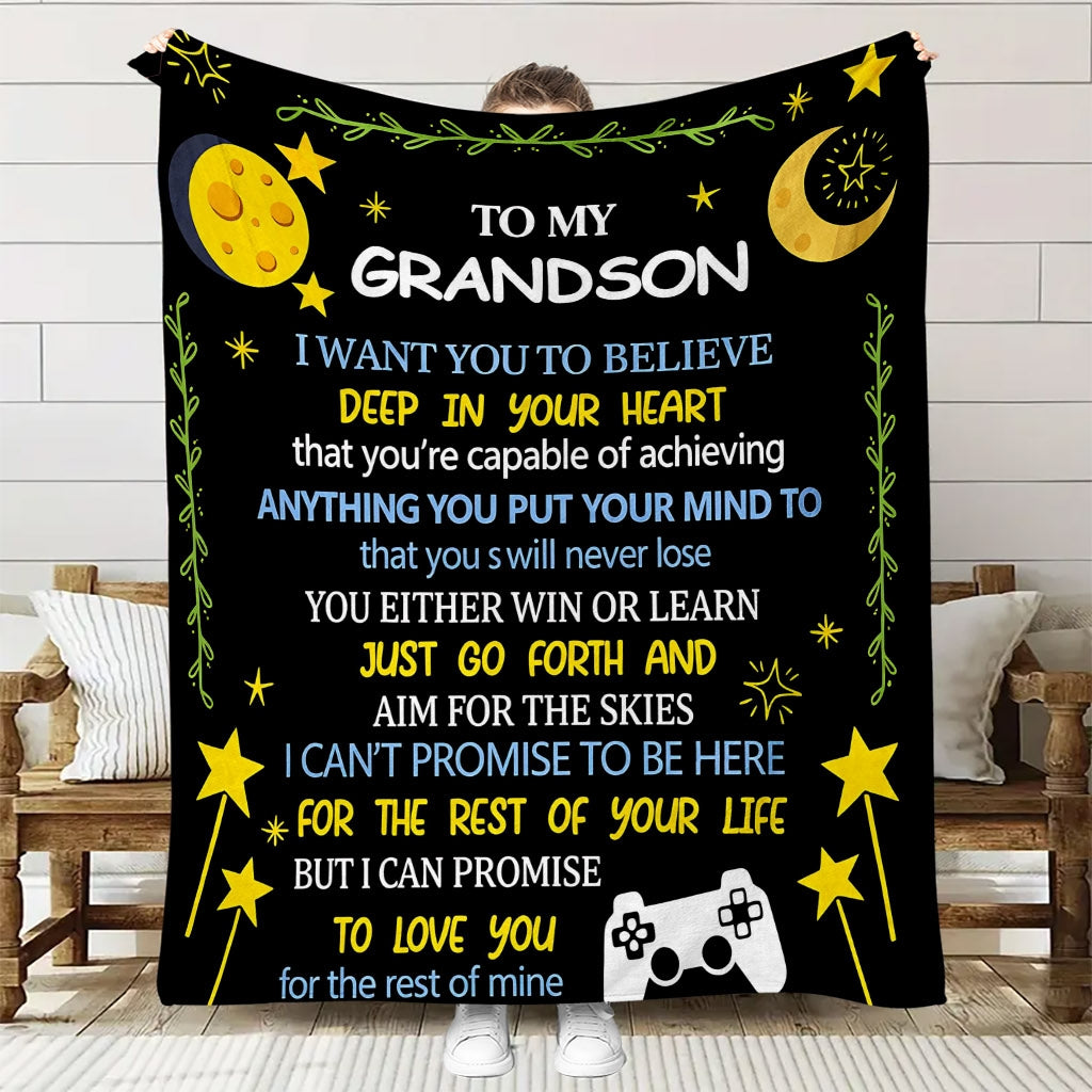GiftoLuck “To My Grandson” Flannel Blanket – Soft, Warm & Heartfelt Gift for Grandson