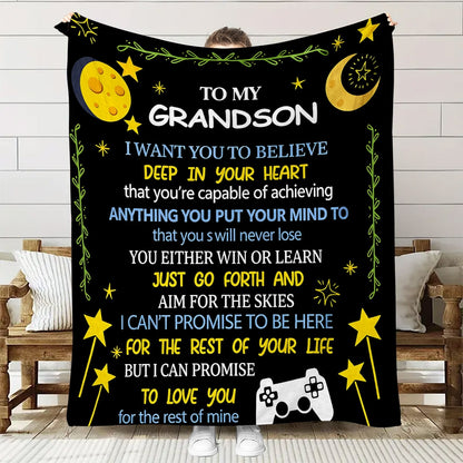 GiftoLuck “To My Grandson” Flannel Blanket – Soft, Warm & Heartfelt Gift for Grandson