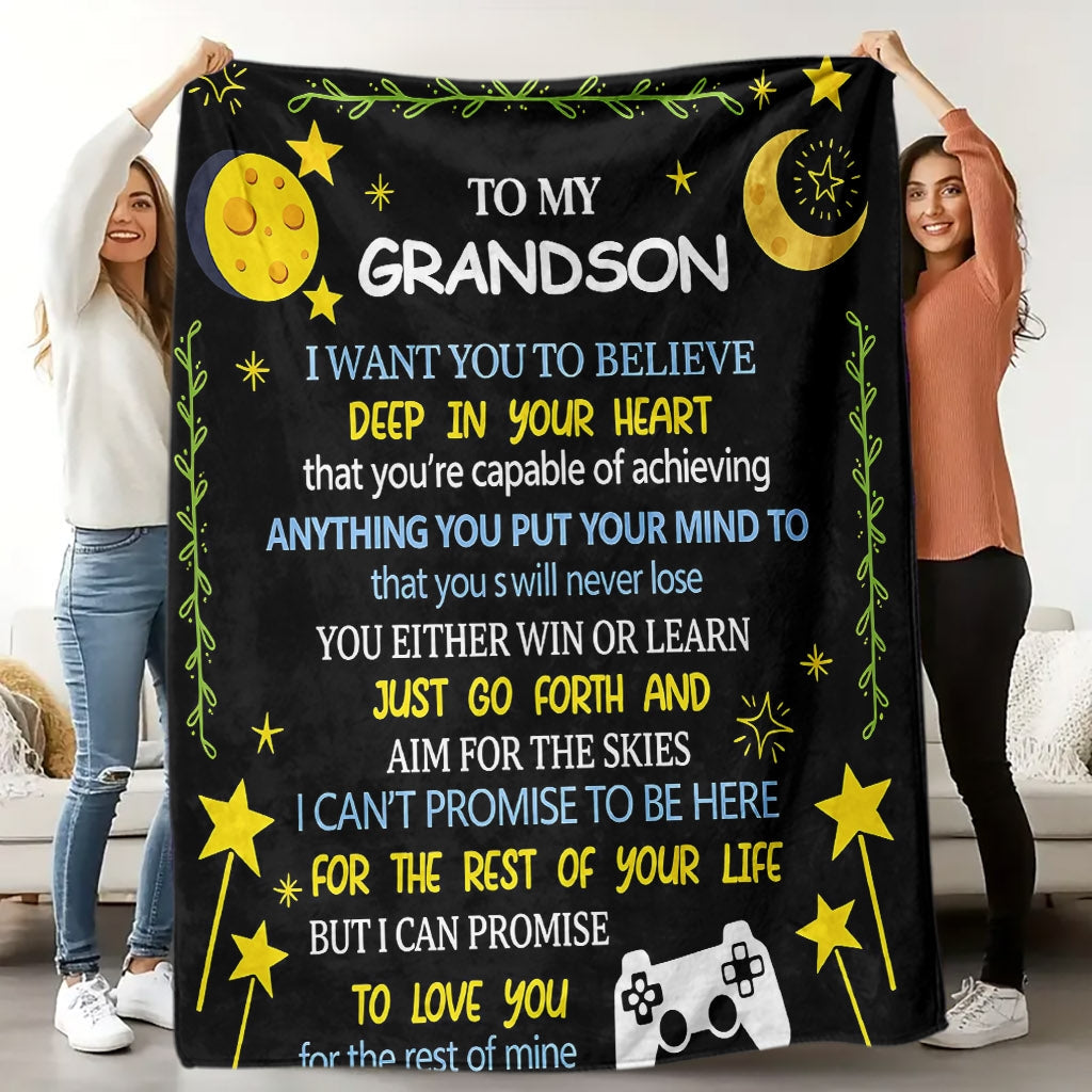 GiftoLuck “To My Grandson” Flannel Blanket – Soft, Warm & Heartfelt Gift for Grandson