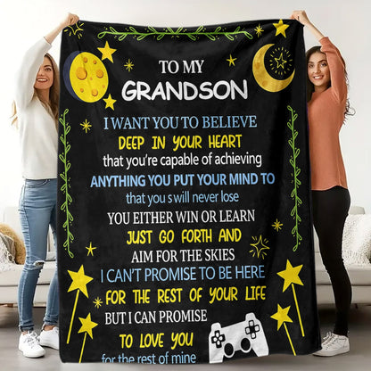 GiftoLuck “To My Grandson” Flannel Blanket – Soft, Warm & Heartfelt Gift for Grandson