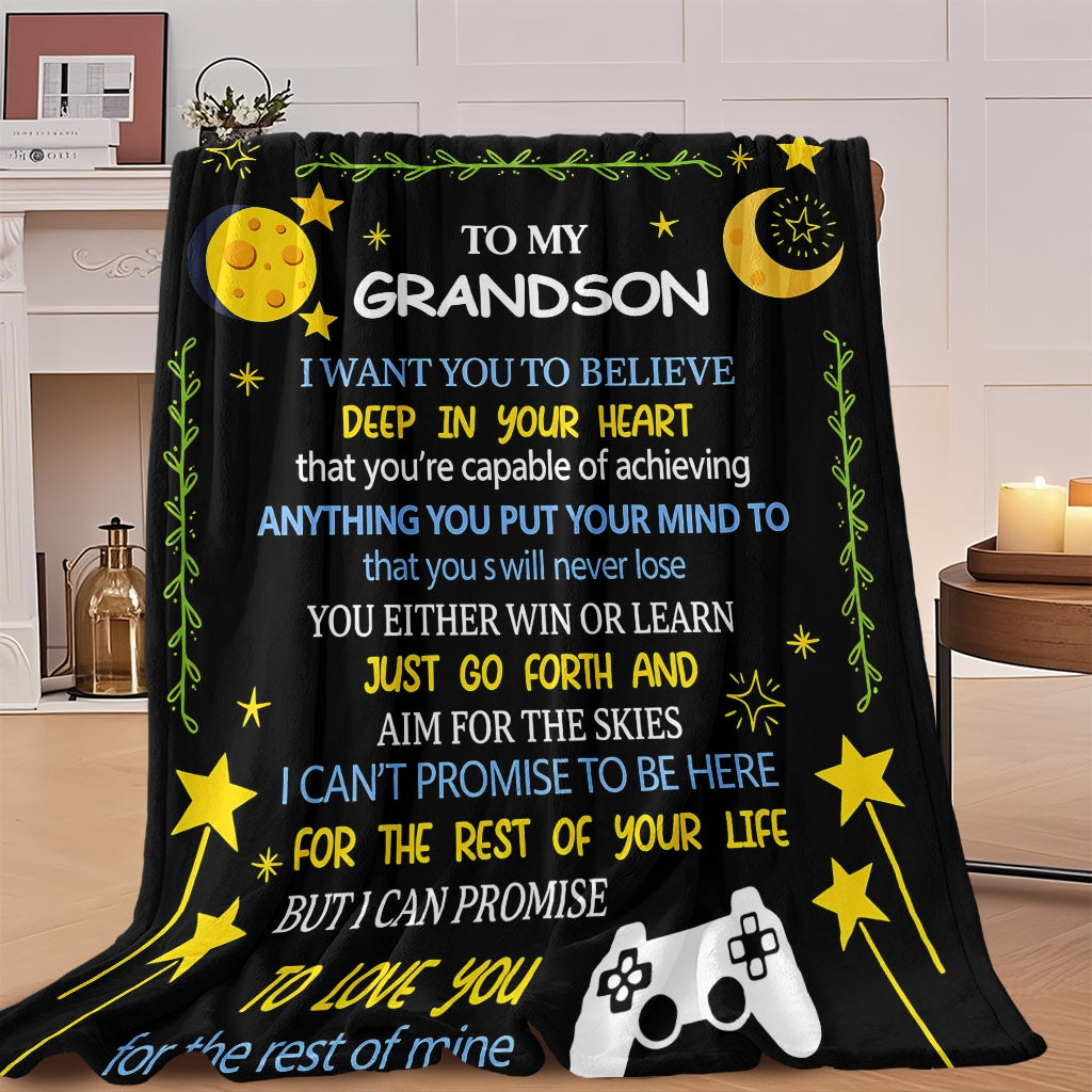 GiftoLuck “To My Grandson” Flannel Blanket – Soft, Warm & Heartfelt Gift for Grandson