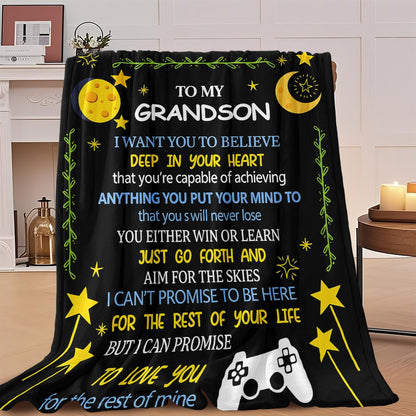 GiftoLuck “To My Grandson” Flannel Blanket – Soft, Warm & Heartfelt Gift for Grandson