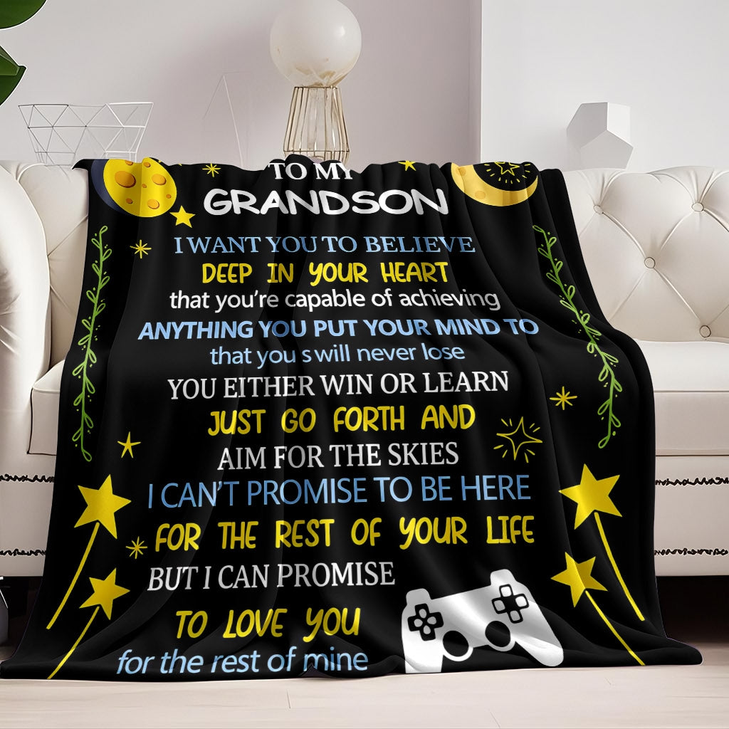 GiftoLuck “To My Grandson” Flannel Blanket – Soft, Warm & Heartfelt Gift for Grandson