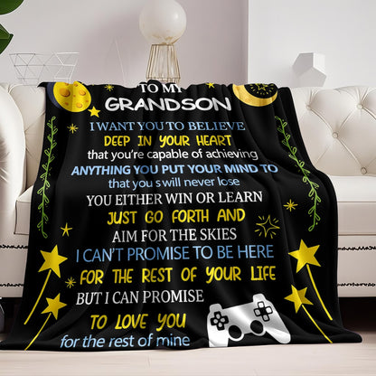 GiftoLuck “To My Grandson” Flannel Blanket – Soft, Warm & Heartfelt Gift for Grandson