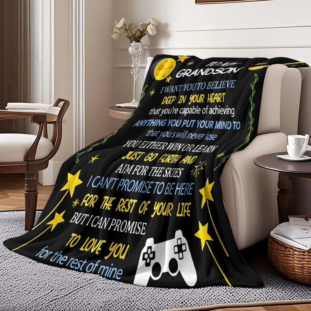 GiftoLuck “To My Grandson” Flannel Blanket – Soft, Warm & Heartfelt Gift for Grandson