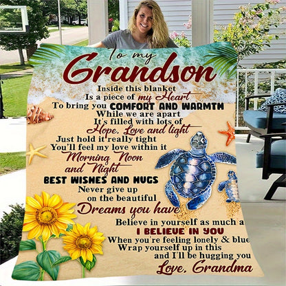 GiftoLuck “To My Grandson” Flannel Blanket – Soft, Warm & Heartfelt Gift for Grandson