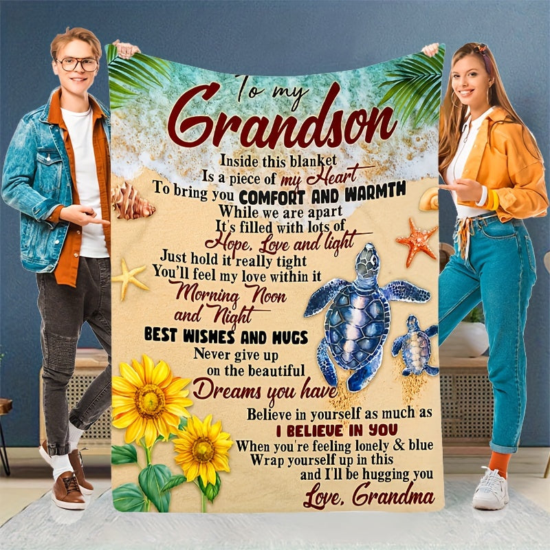 GiftoLuck “To My Grandson” Flannel Blanket – Soft, Warm & Heartfelt Gift for Grandson