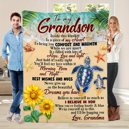 GiftoLuck “To My Grandson” Flannel Blanket – Soft, Warm & Heartfelt Gift for Grandson