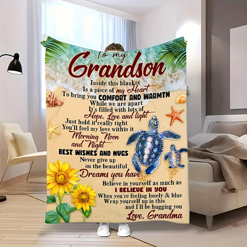GiftoLuck “To My Grandson” Flannel Blanket – Soft, Warm & Heartfelt Gift for Grandson