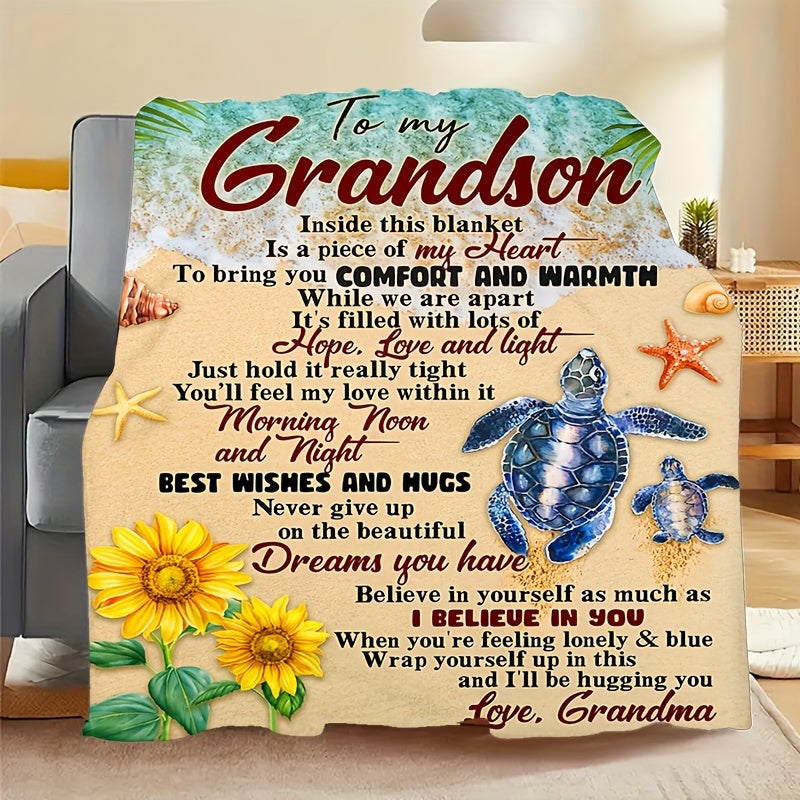 GiftoLuck “To My Grandson” Flannel Blanket – Soft, Warm & Heartfelt Gift for Grandson
