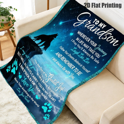 GiftoLuck “To My Grandson” Flannel Blanket – Soft, Warm & Heartfelt Gift for Grandson