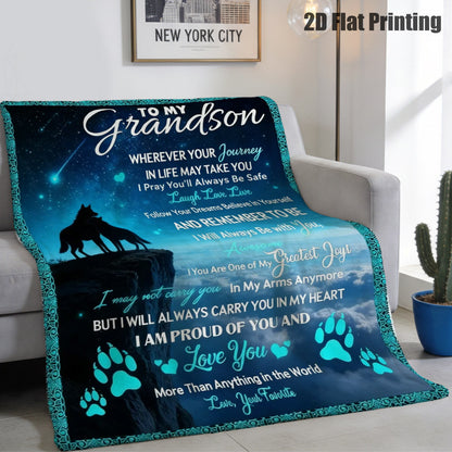 GiftoLuck “To My Grandson” Flannel Blanket – Soft, Warm & Heartfelt Gift for Grandson
