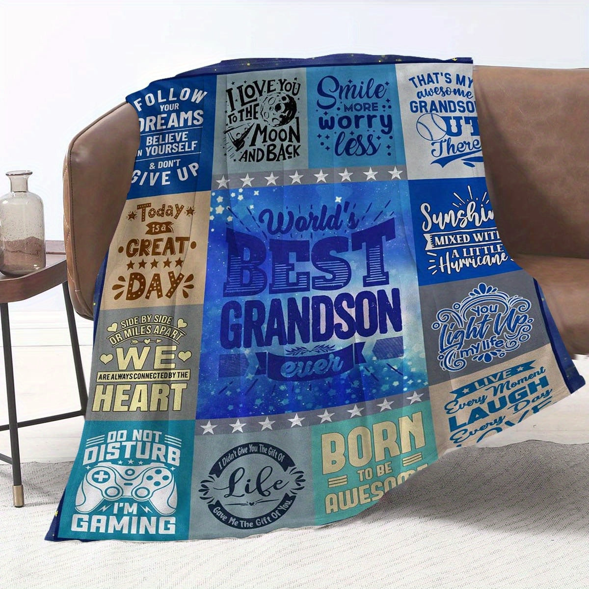 GiftoLuck “To My Grandson” Flannel Blanket – Soft, Warm & Heartfelt Gift for Grandson