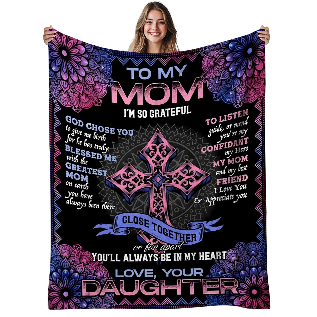 Aonana “To My Mom” Cross Flannel Blanket