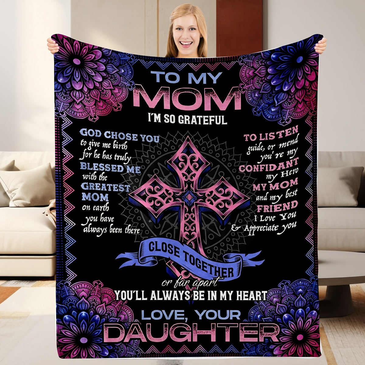 Aonana “To My Mom” Cross Flannel Blanket