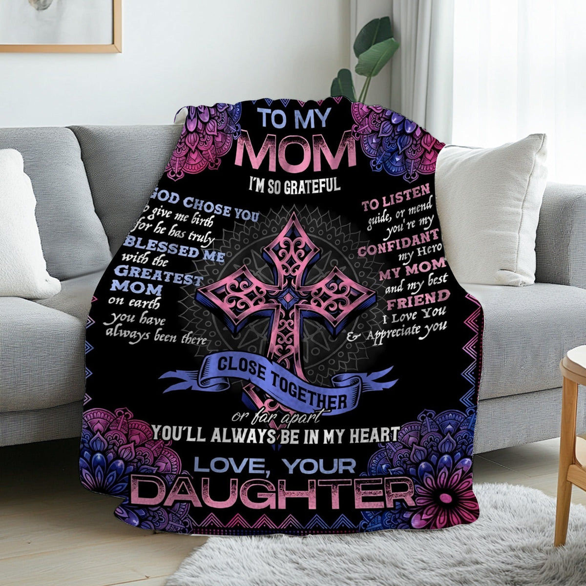 Aonana “To My Mom” Cross Flannel Blanket
