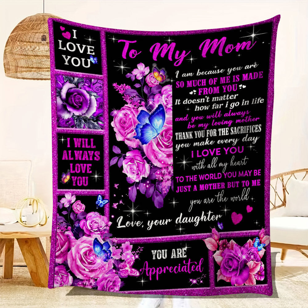 Aonana “To My Mom” Flowers Flannel Blanket