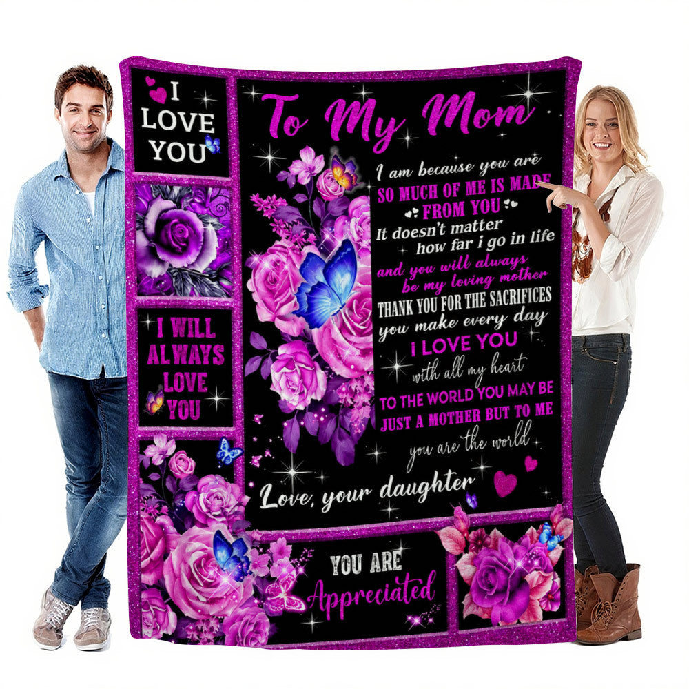 Aonana “To My Mom” Flowers Flannel Blanket