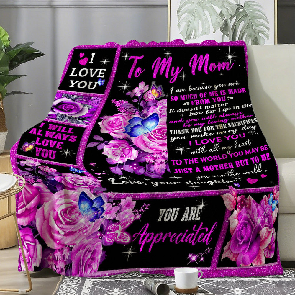 Aonana “To My Mom” Flowers Flannel Blanket