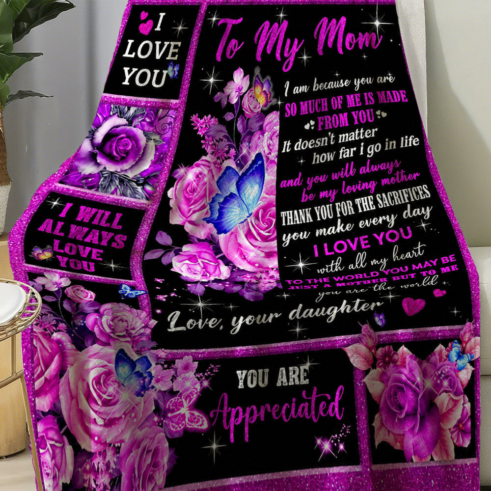 Aonana “To My Mom” Flowers Flannel Blanket