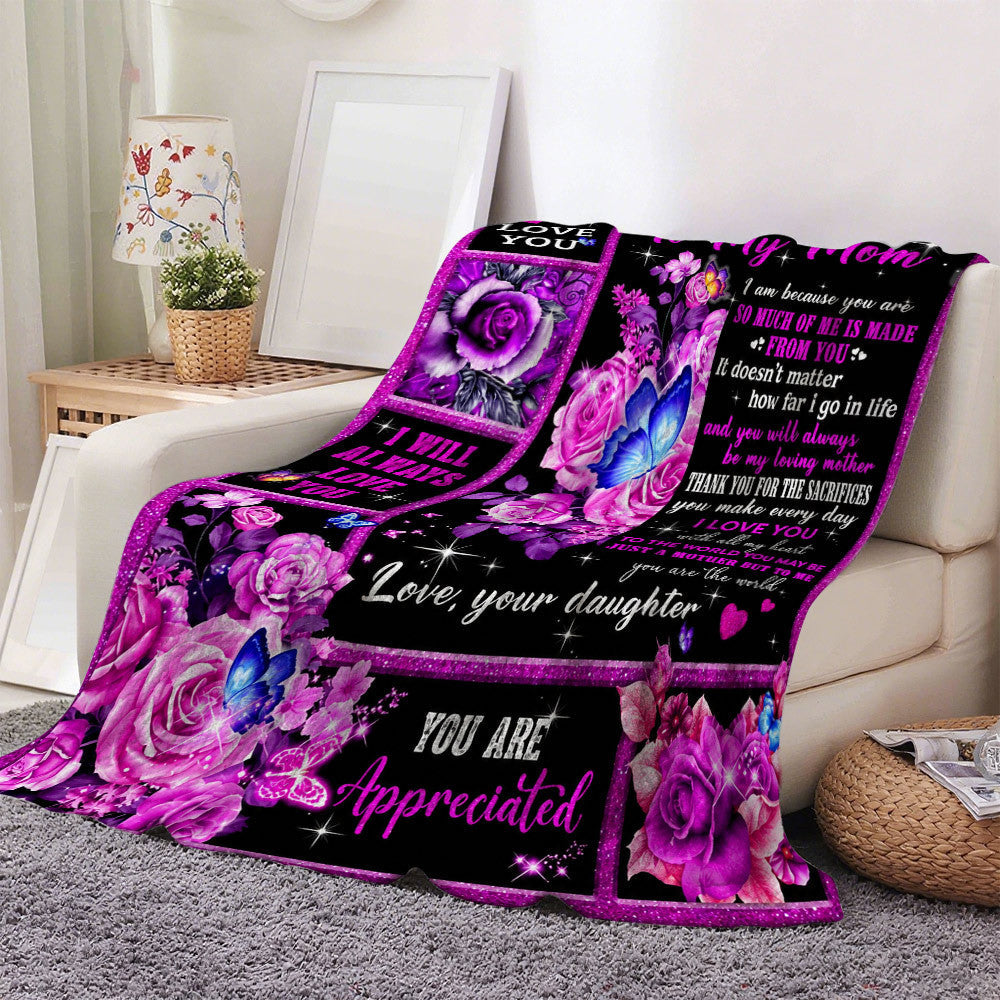 Aonana “To My Mom” Flowers Flannel Blanket