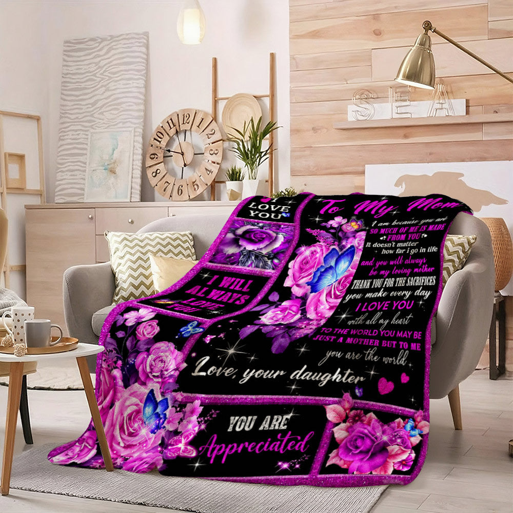 Aonana “To My Mom” Flowers Flannel Blanket