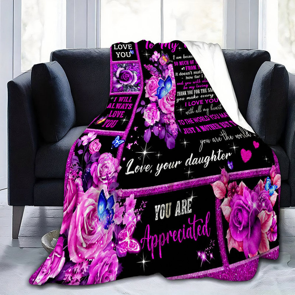 Aonana “To My Mom” Flowers Flannel Blanket