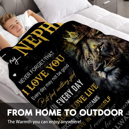 Aonana “To My Nephew” King Lion Flannel Throw Blanket