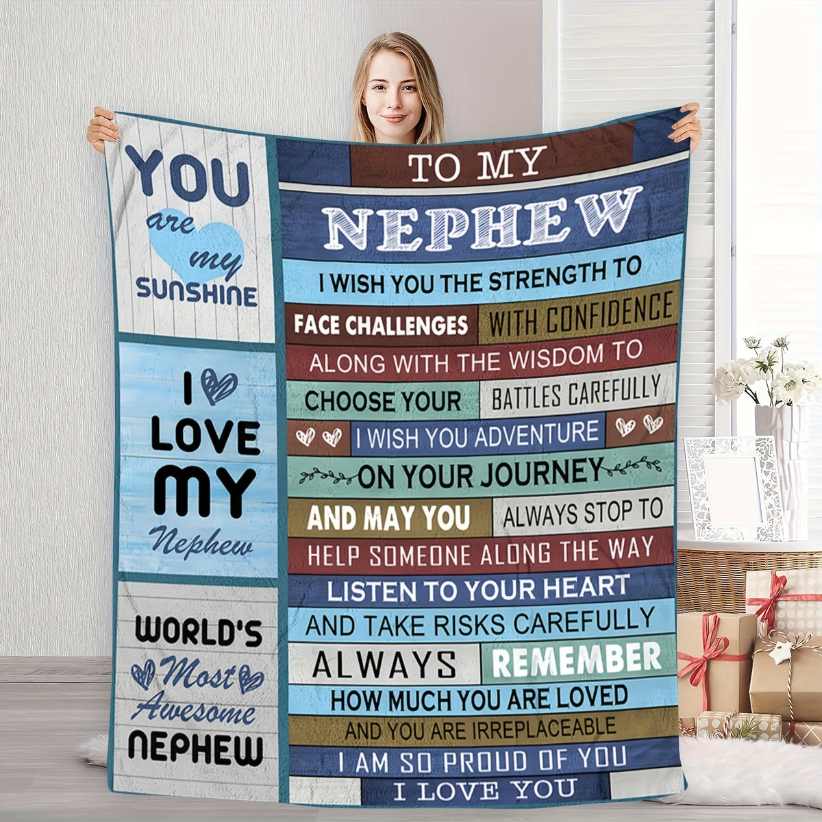 Aonana “To My Nephew” Inspirational Flannel Throw Blanket