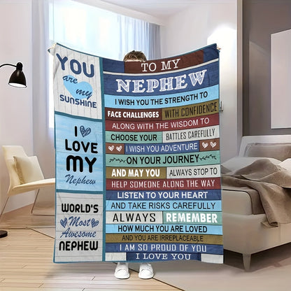 Aonana “To My Nephew” Inspirational Flannel Throw Blanket