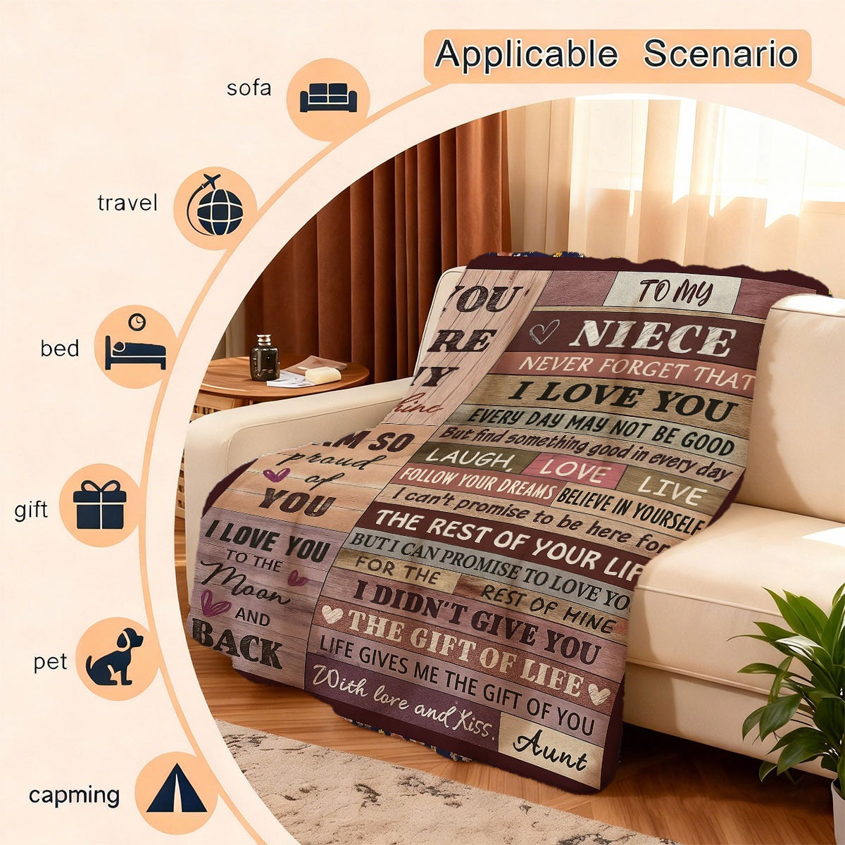 GiftoLuck “To My Niece” Inspirational Flannel Blanket