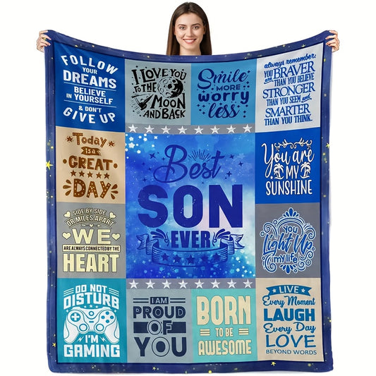 GiftoLuck “To My Son” Flannel Blanket – “Never Forget That I Love You” Inspirational Gift from Mom or Dad